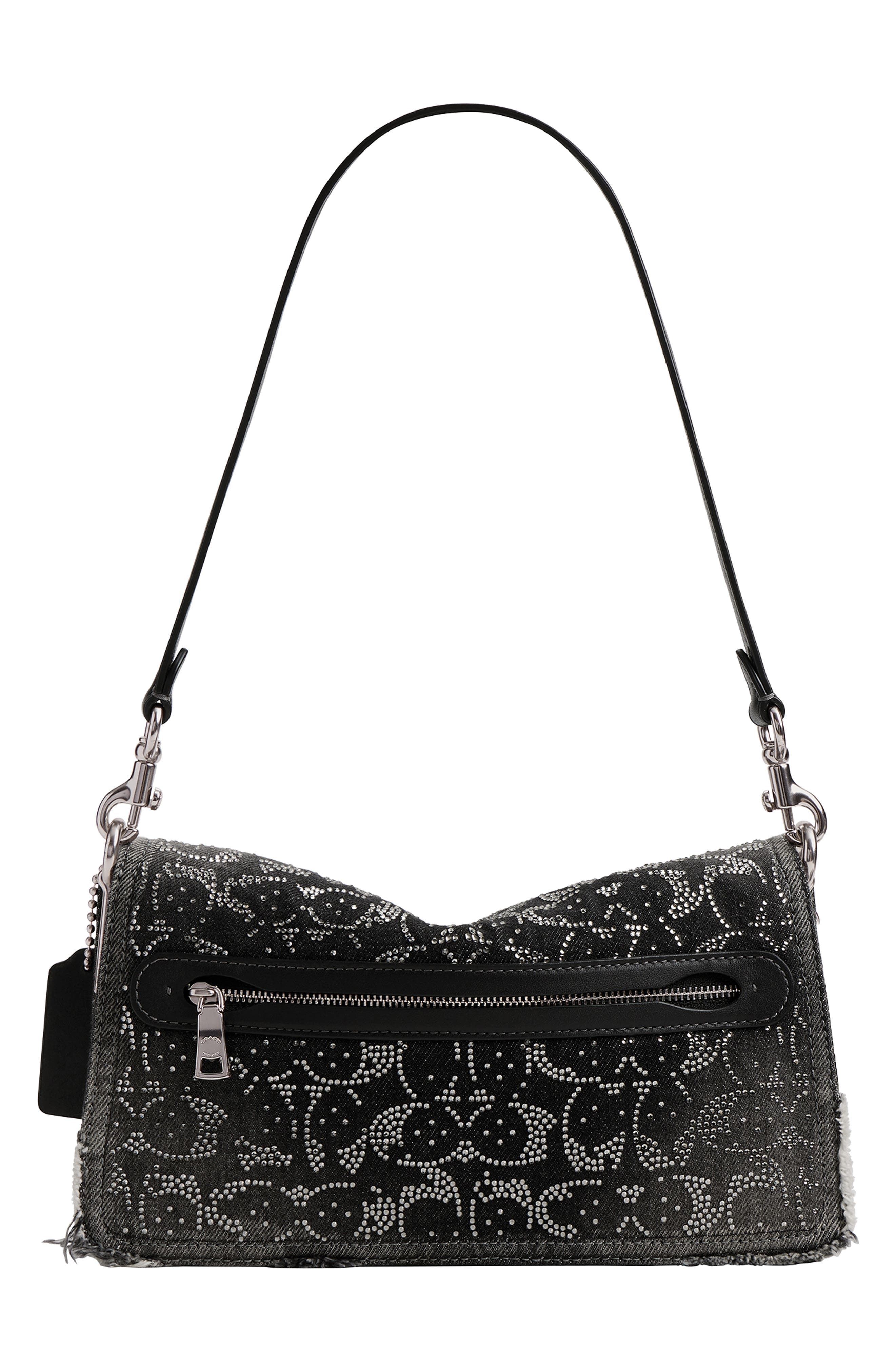 Soft Tabby 26 Crystal Signature Denim Shoulder Bag, Alternate, color, LH/ BLACK