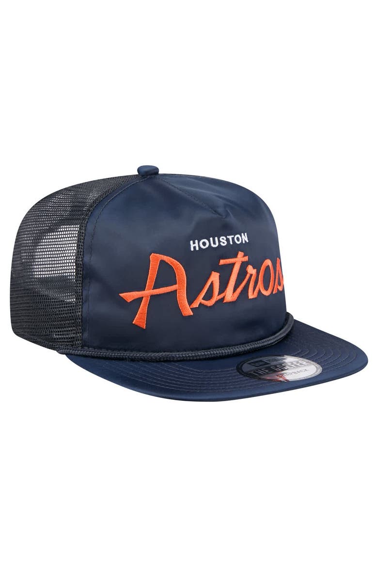 Men's New Era Navy Houston Astros Retro Satin Script Golfer Adjustable Hat, Alternate, color, Navy
