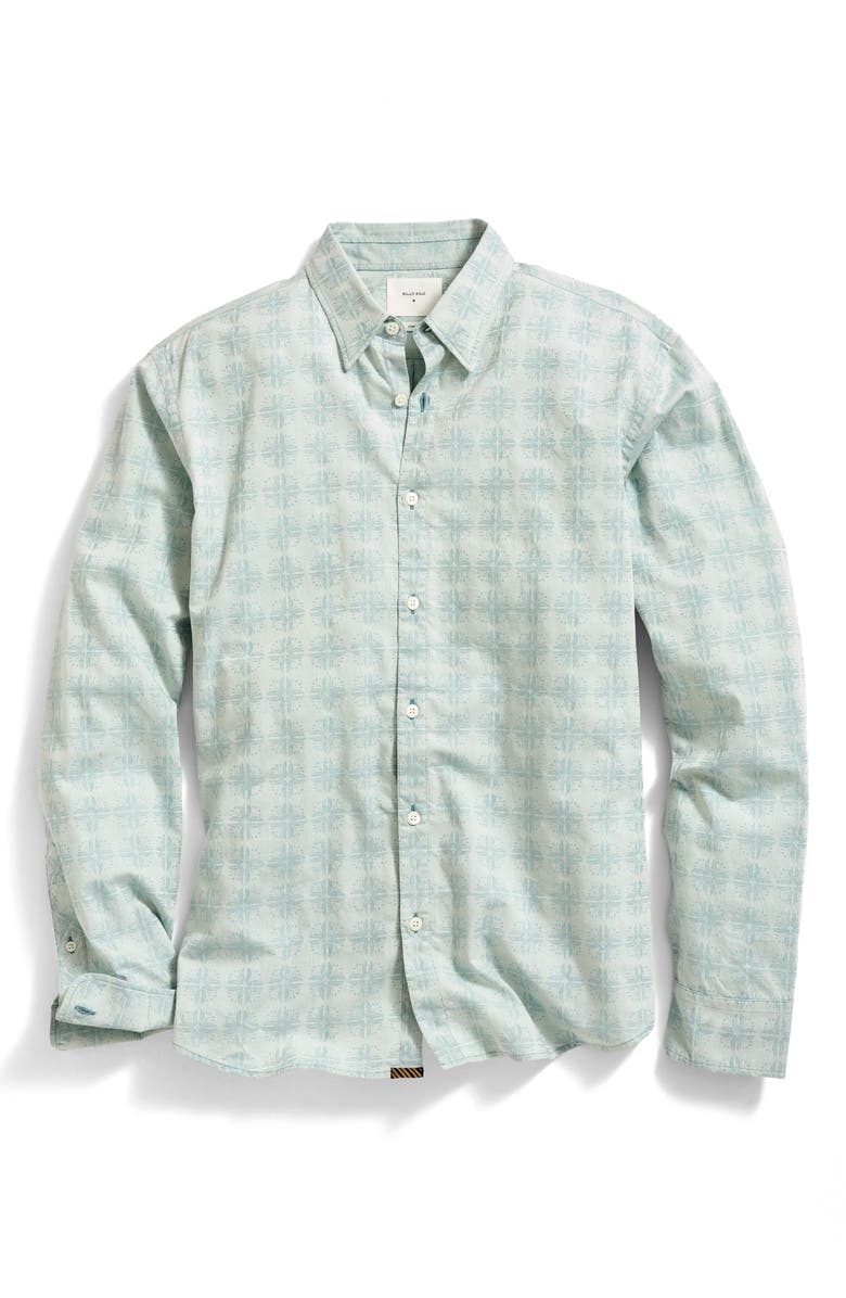 Billy Reid Mélange Tile Print Cotton Button-Up Shirt, Alternate, color, Steel Blue