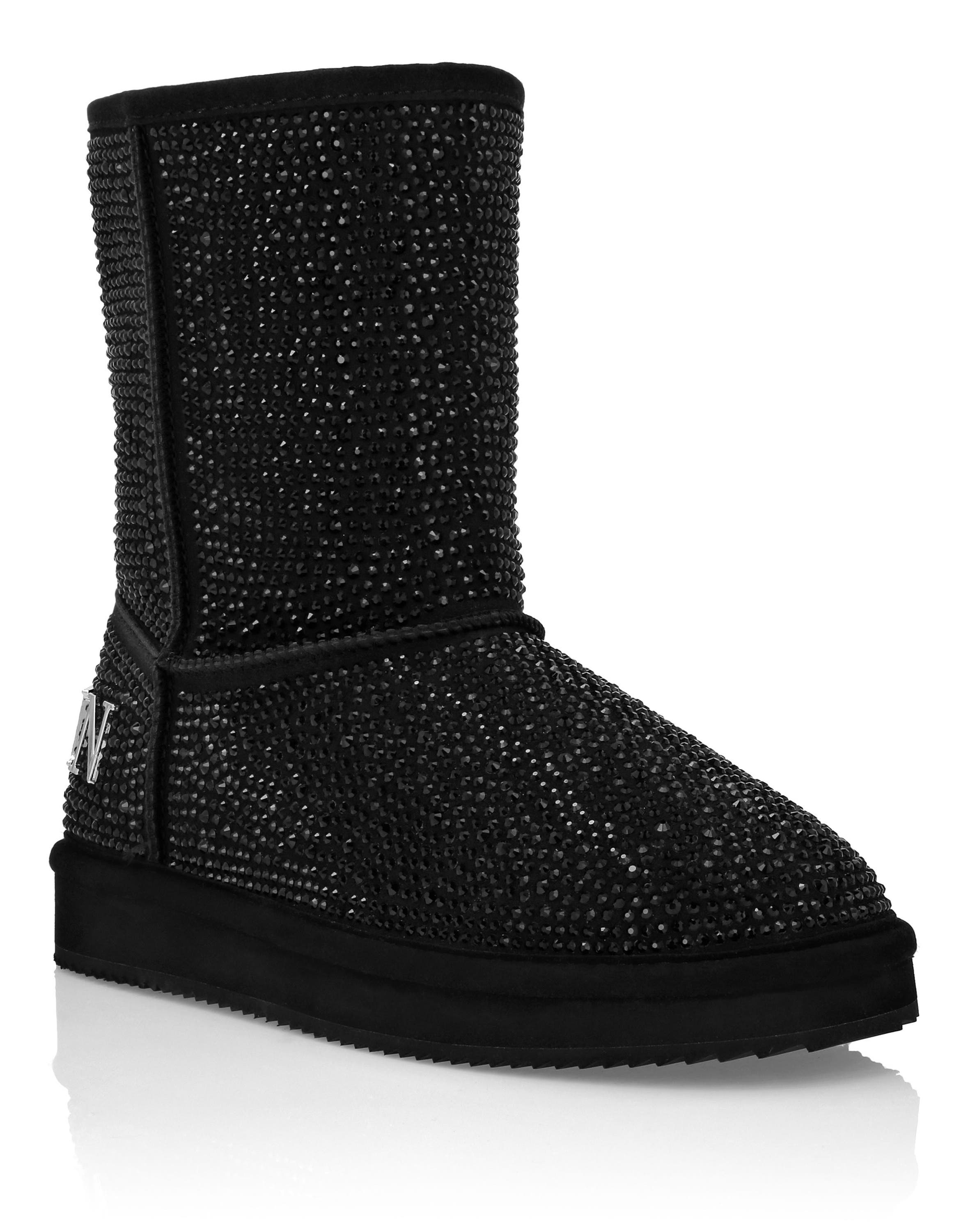 Mid Flat Boots Stones Women, Main, color, black