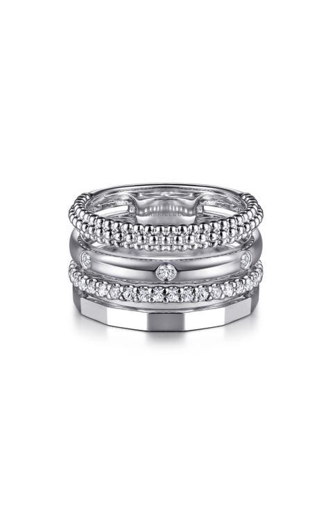 Bujukan Sterling Silver White Sapphire Stack Ring