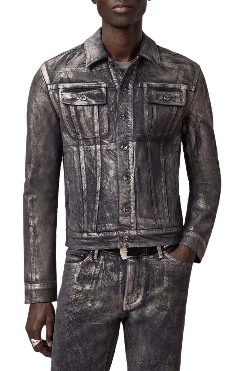 John Varvatos Anthony Foiled Denim Trucker Jacket, Main, color, Metal Grey