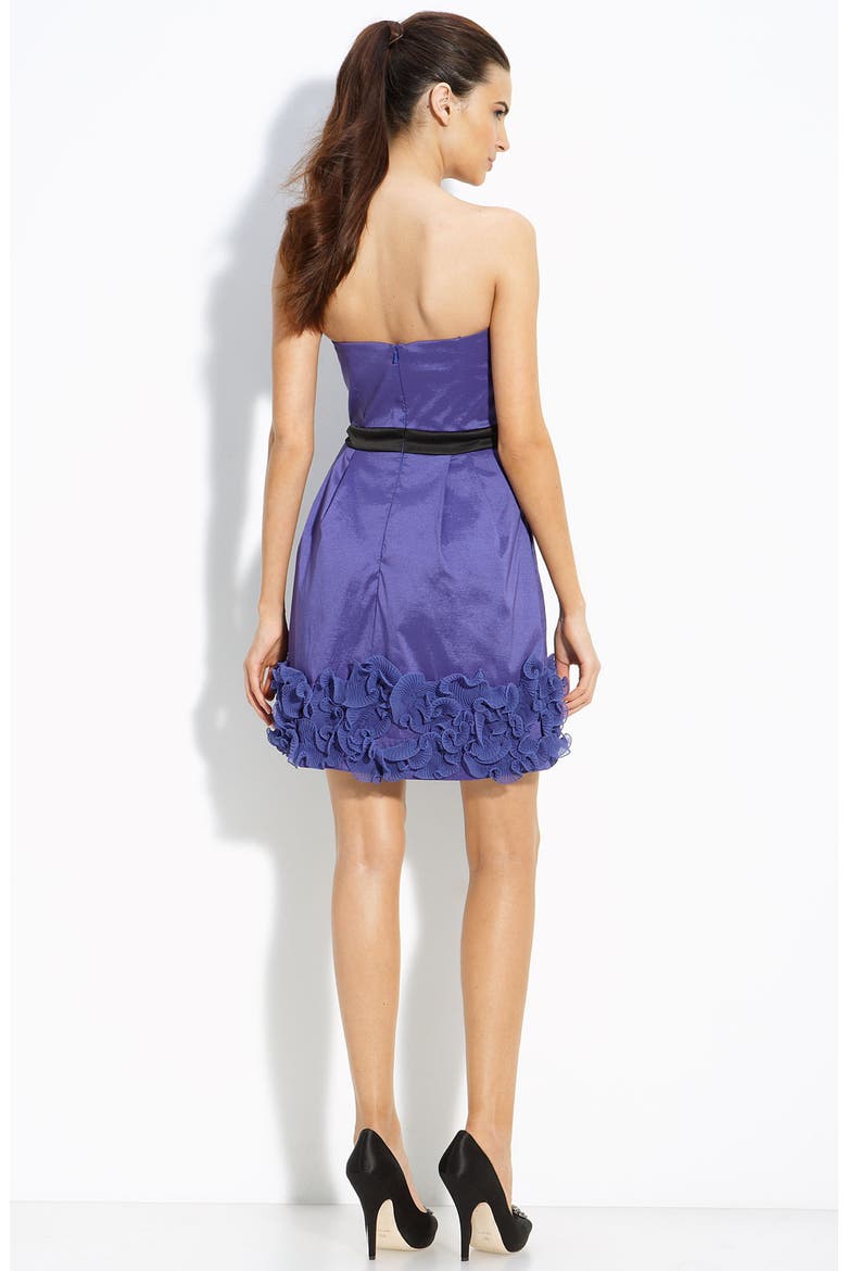 Ruffled Trim Strapless Taffeta Dress, Alternate, color, DEEP BLUE