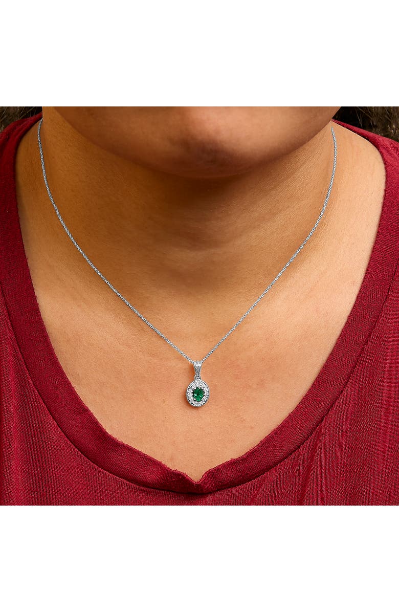 Haus of Brilliance 14K White Gold Oval 6x4 MM Green Emerald and Diamond Halo Pendant Necklace, Alternate, color, White