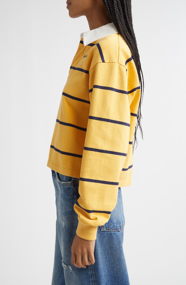 Sporty & Rich Serif Logo Embroidered Cotton Long Sleeve Rugby Polo, Alternate, color, Faded Gold/ White/ Dark Navy