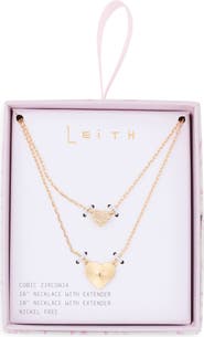 Leith Set of 2 Cubic Zirconia Fluted Heart Pendant Necklaces