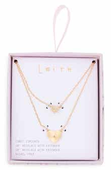 Leith Set of 2 Cubic Zirconia Fluted Heart Pendant Necklaces