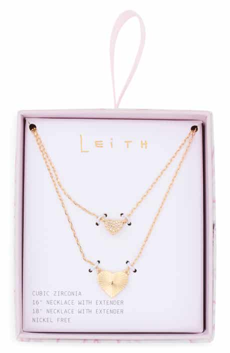 Leith Set of 2 Cubic Zirconia Fluted Heart Pendant Necklaces
