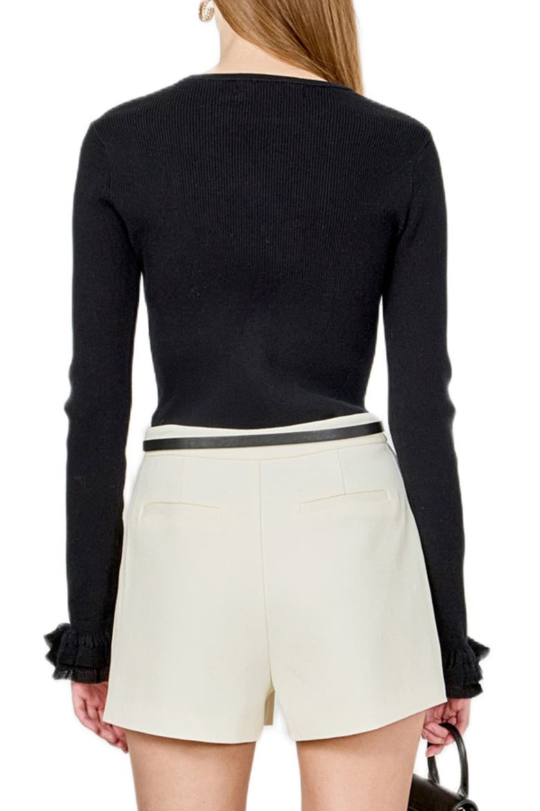 Ruffle Cuff Knit Top, Alternate, color, BLACK