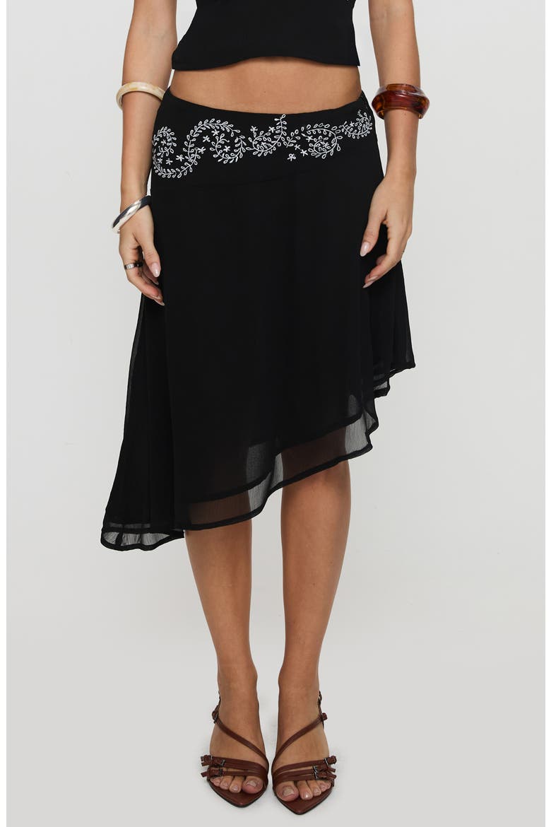 Pappilion Embroidered Asymmetric Chiffon Skirt, Main, color, BLACK