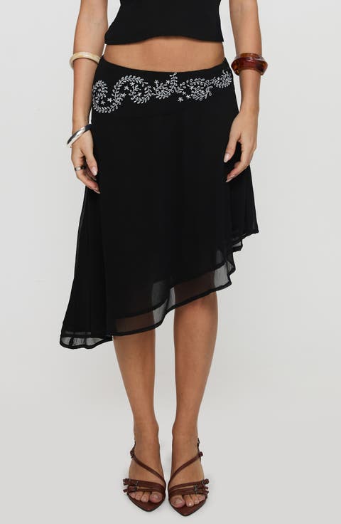 Pappilion Embroidered Asymmetric Chiffon Skirt