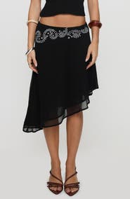 Princess Polly Pappilion Embroidered Asymmetric Chiffon Skirt