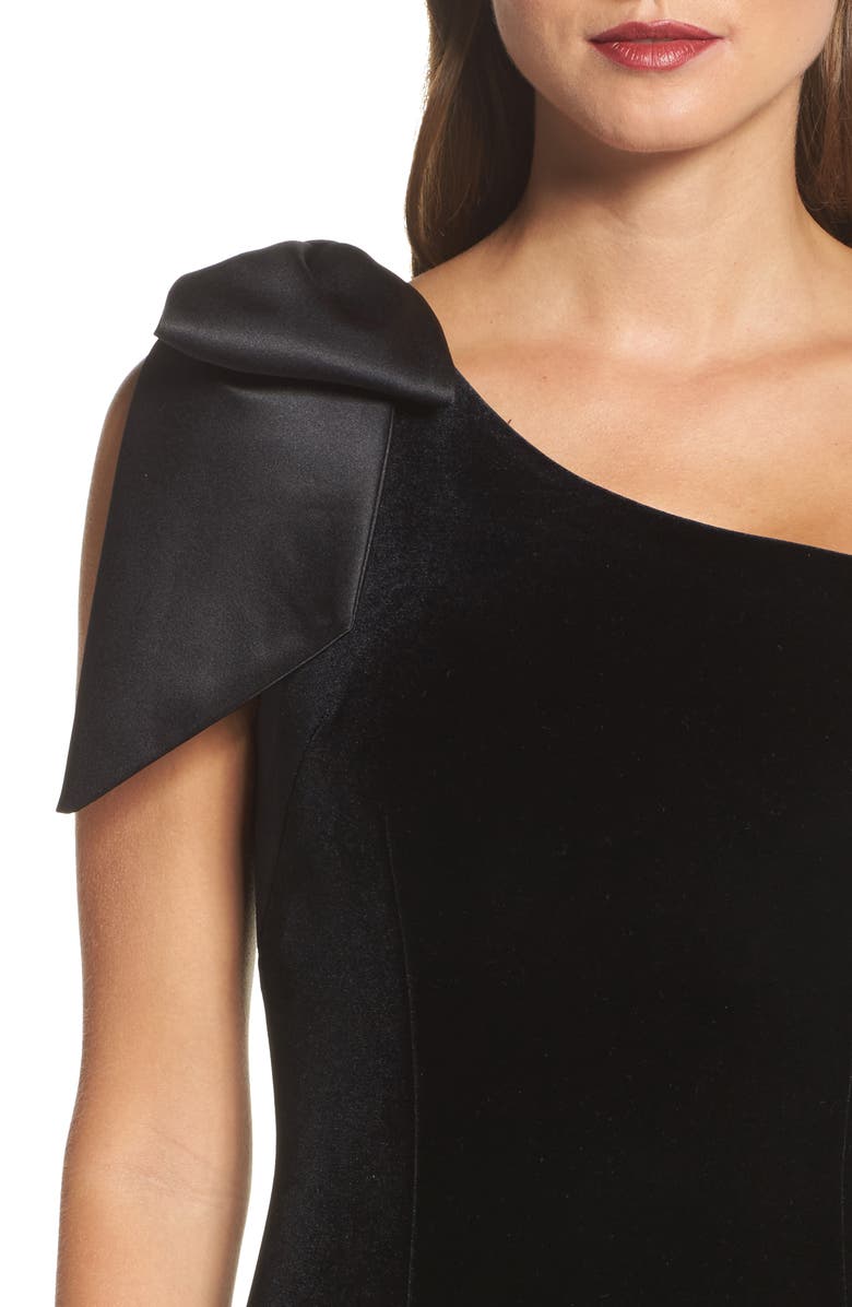 Eliza J Bow One-Shoulder Velvet Gown, Alternate, color,