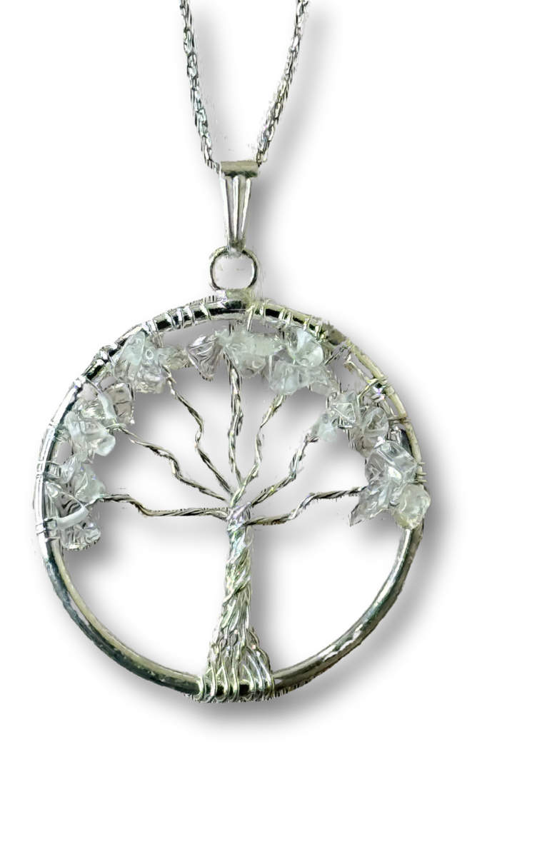 Humanist Beauty Tree of Life Gemstone Necklace, Main, color, Clear Quartz