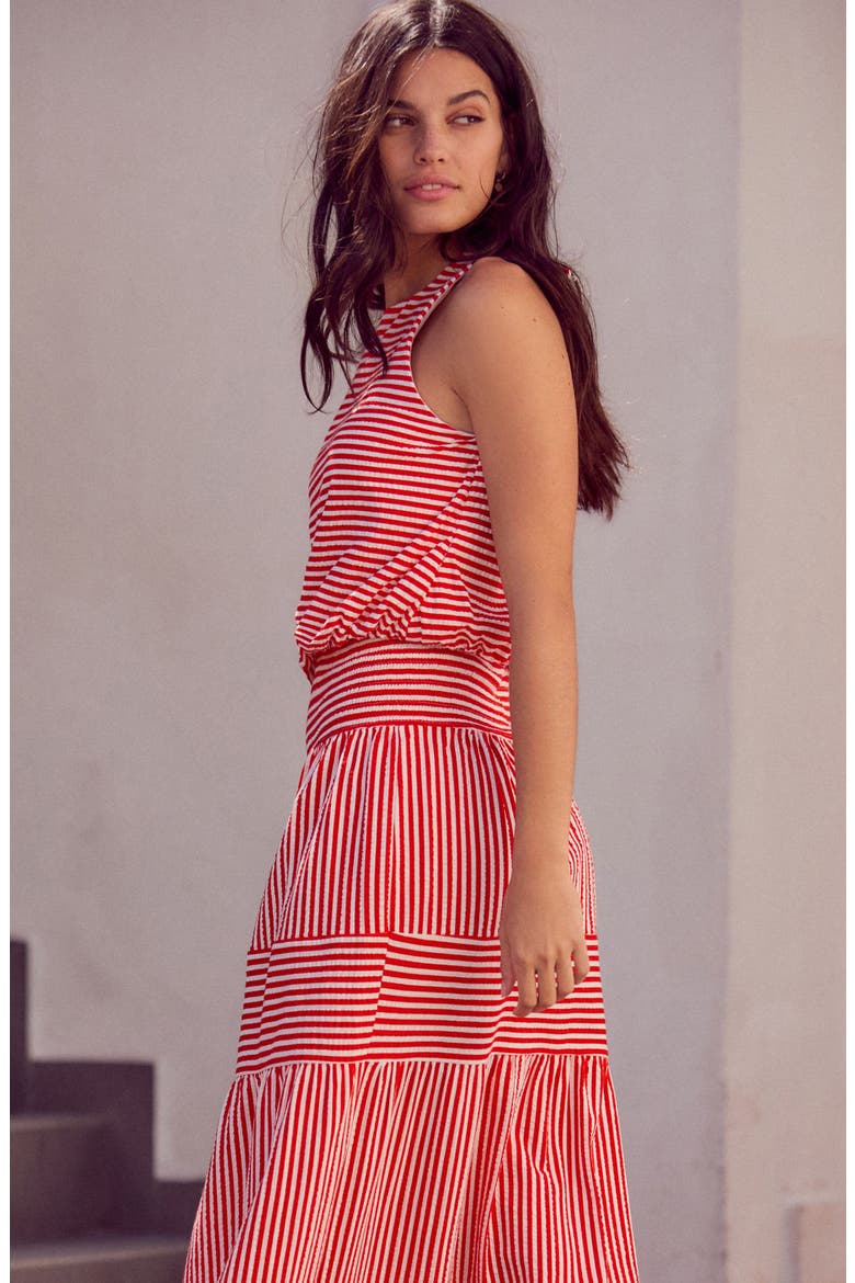 Stripe Tiered Cotton Maxi Skirt, Alternate, color, WHITE/ RED