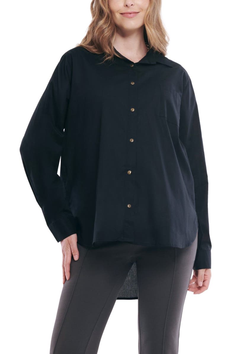 MOTHERHOOD MATERNITY Long Sleeve Button-Up Poplin Shirt, Alternate, color, Black