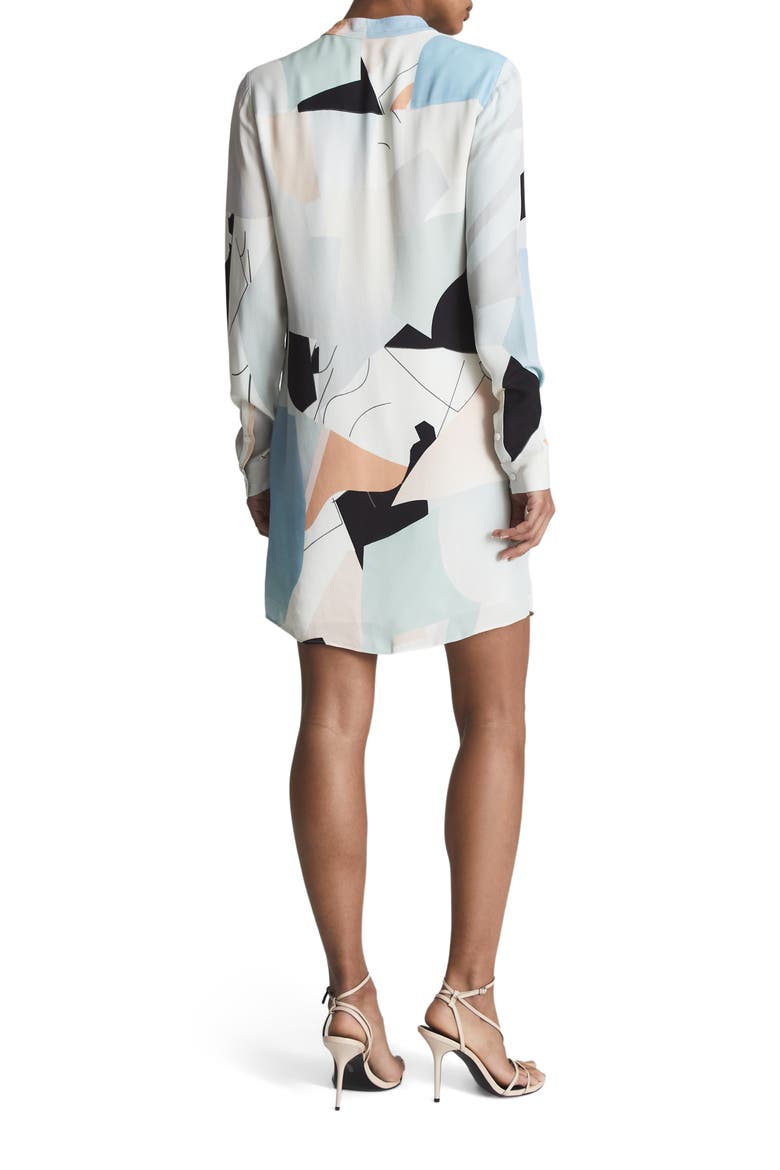 Rosa Print Tie Neck Long Sleeve Shift Dress, Alternate, color, BLUE