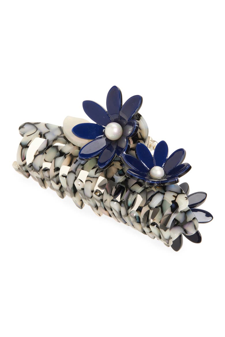 Petunia Faux Pearl Claw Clip, Main, color, CELESTIAL JET