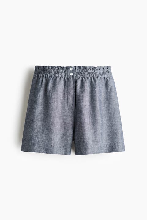Linen-blend Paper Bag Shorts