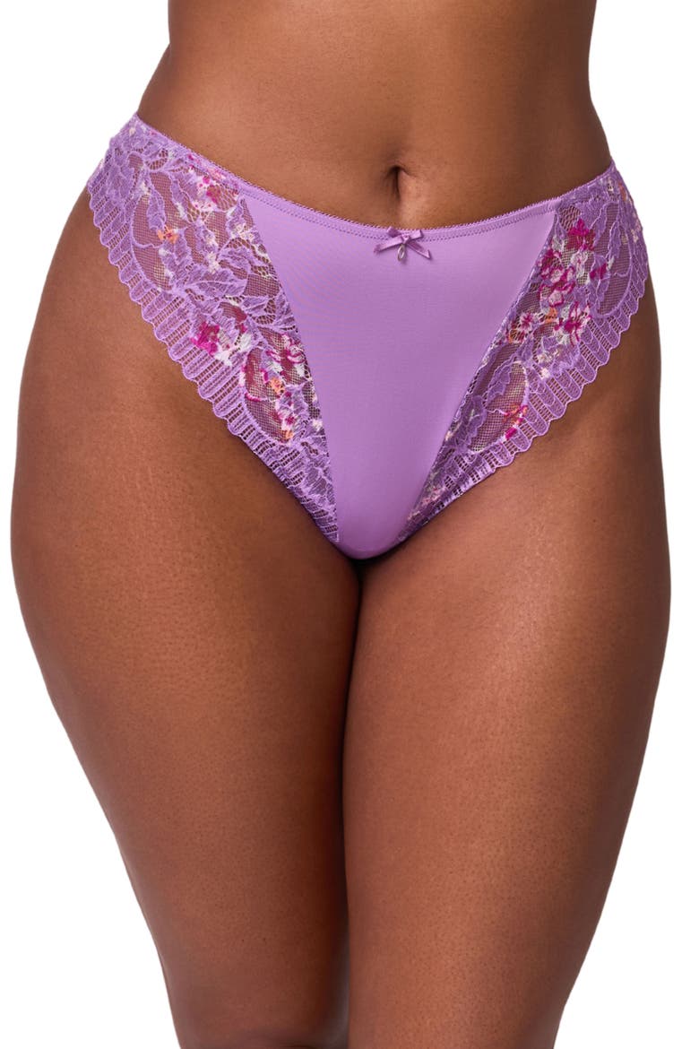 Lace & Microfiber Thong, Alternate, color, TULIP/ TULIP FIELD
