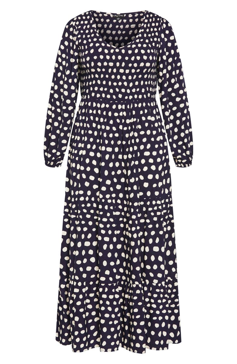 City Chic Jayden Smocked Bodice Long Sleeve Maxi Dress, Alternate, color, Abstract Spot