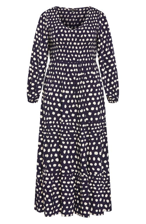 City Chic Jayden Smocked Bodice Long Sleeve Maxi Dress In Abstract Spot