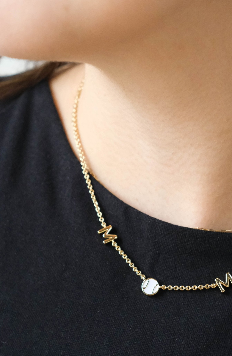 Nickel & Suede Baseball Mom Necklace, Alternate, color, Gold Plated