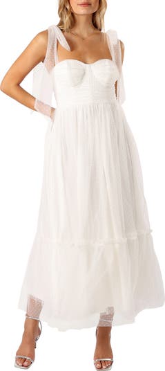 Floret Bow Strap Sweetheart Neck Maxi Dress