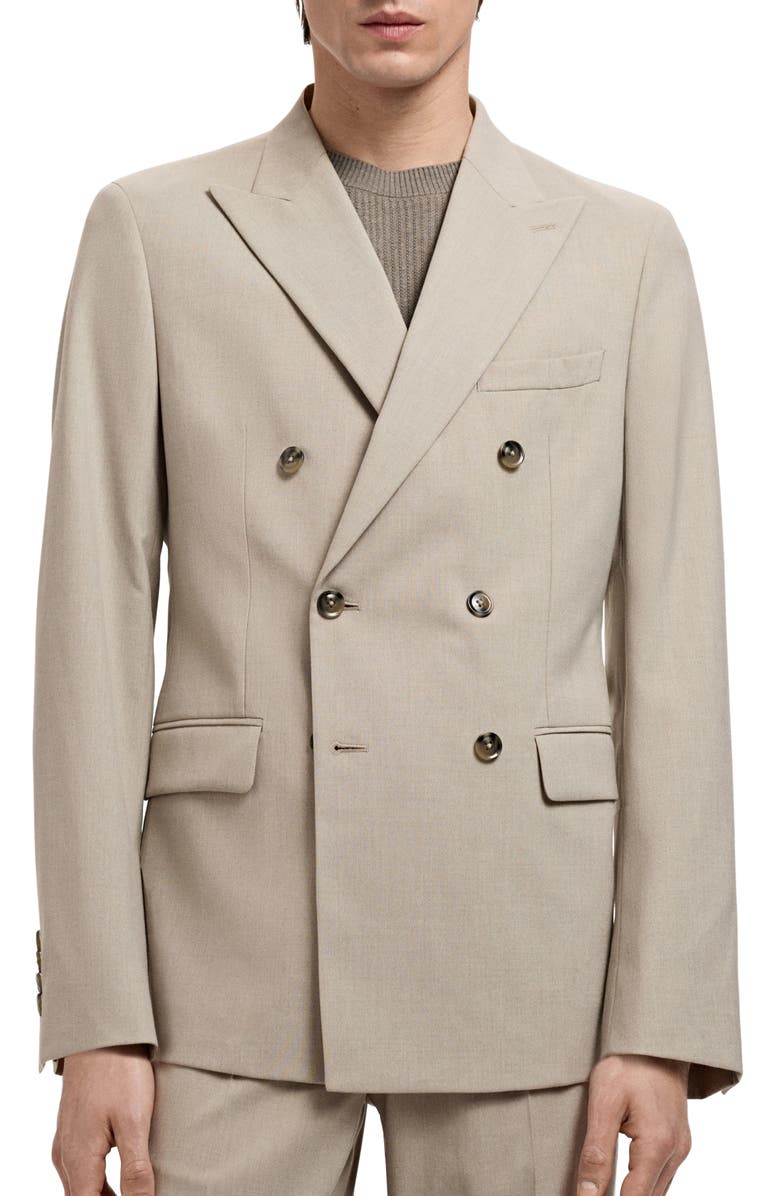 MANGO Slim Fit Double Breasted Blazer, Main, color, Beige