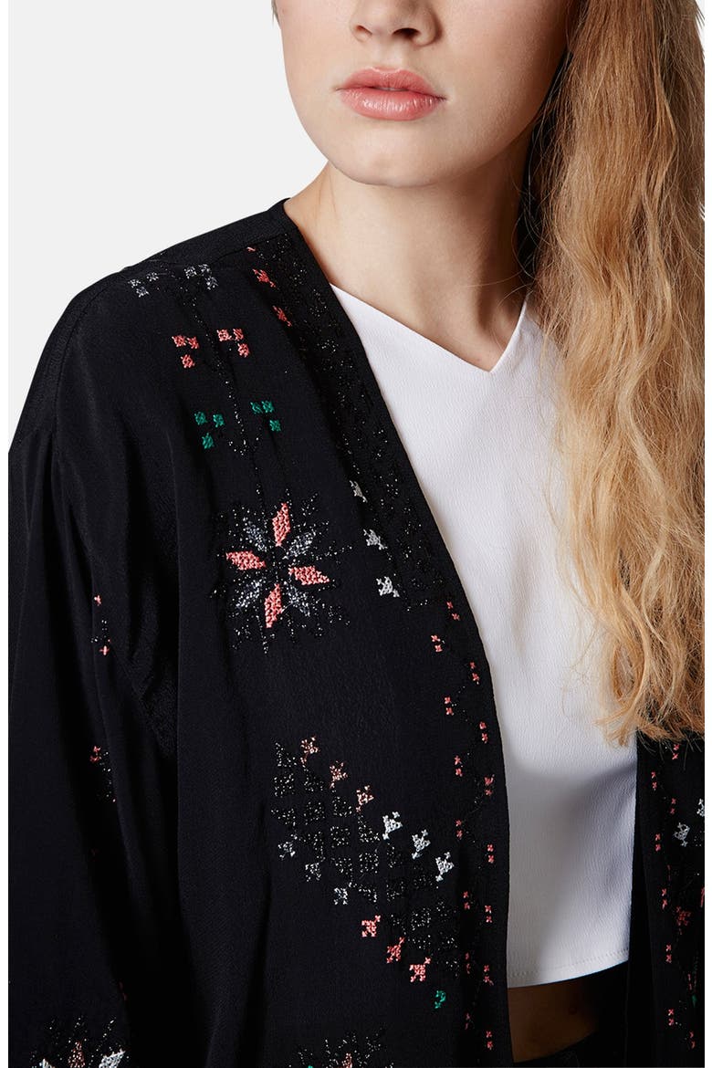 Embroidered Kimono Jacket, Alternate, color, BLACK