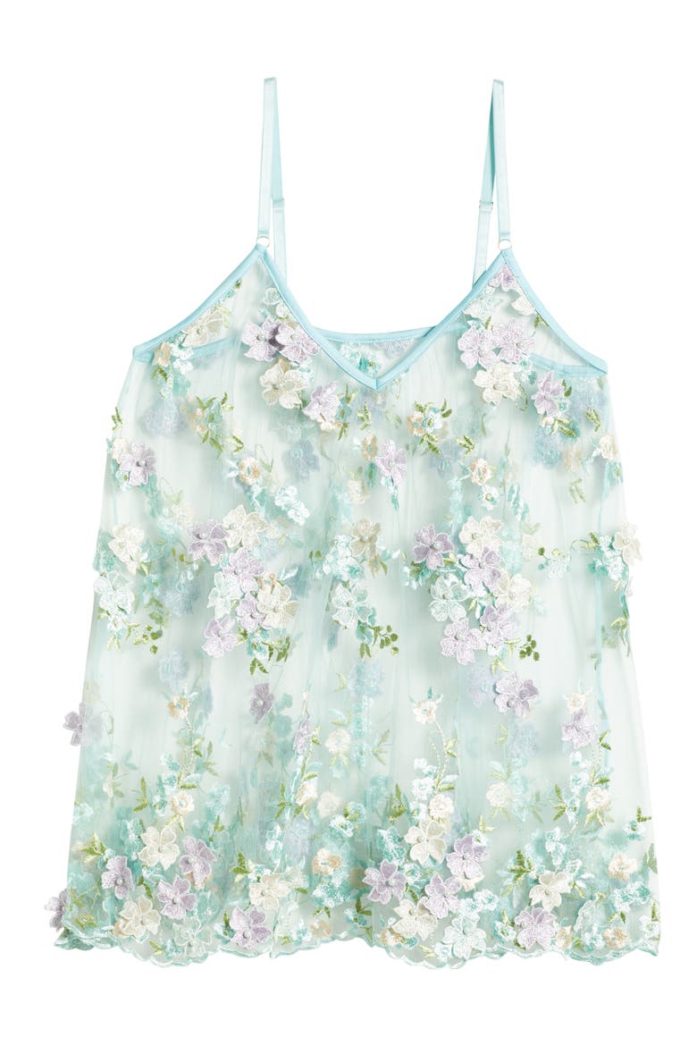 Embellished Embroidered Sheer Chemise, Alternate, color, POWDER BLUE MULTI