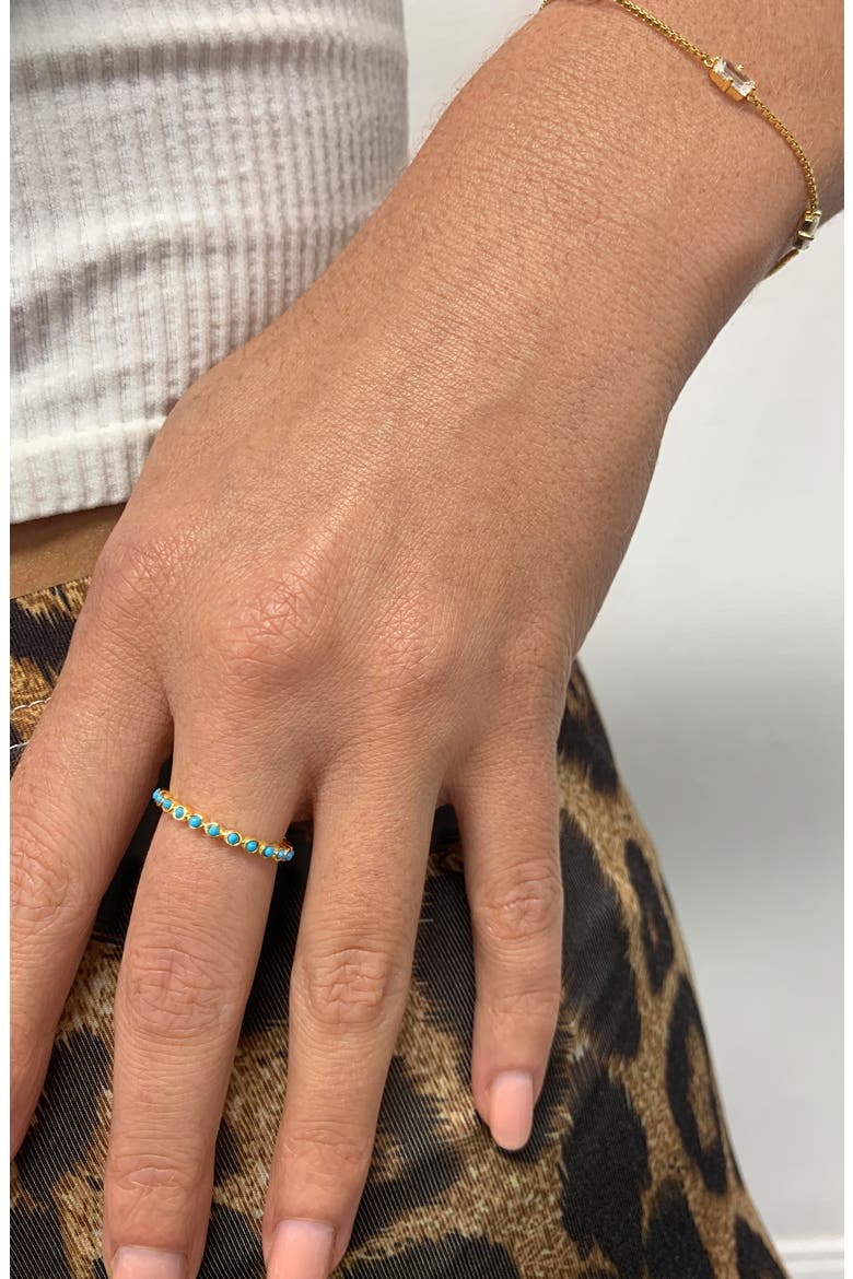 14K Gold Plated Imitation Turquoise Cabochon Eternity Ring, Alternate, color, BLUE