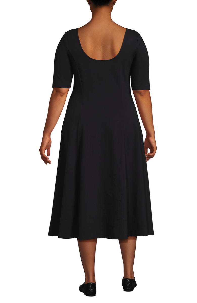 Lands' End Starfish Elbow Sleeve Midi Fit and Flare Dress, Alternate, color, Black