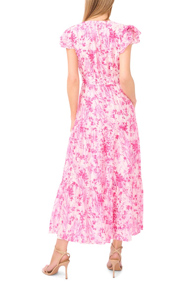Double Ruffle Sleeve Midi Dress, Alternate, color, NEW IVORY/ PINK FLORAL