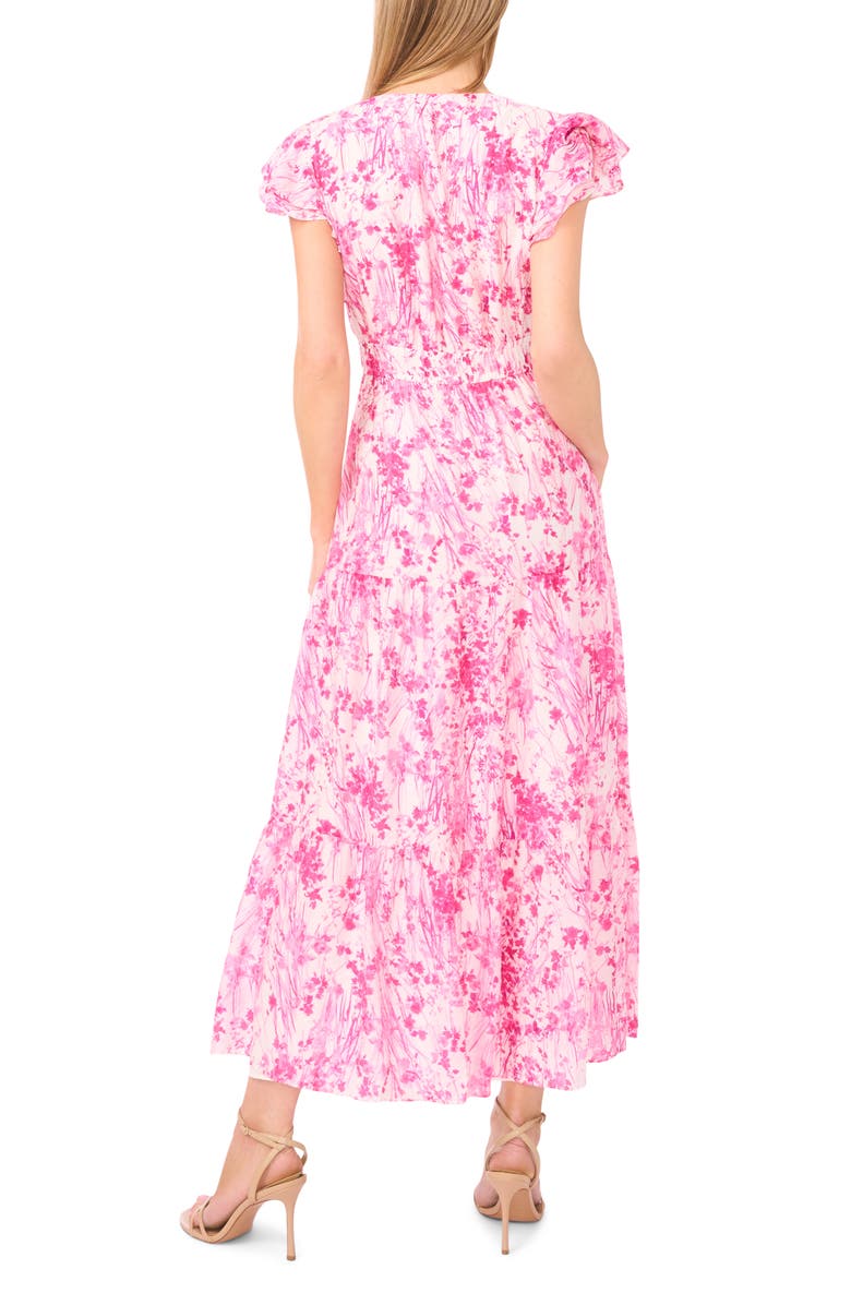 Halogen<sup>®</sup> Double Ruffle Sleeve Midi Dress, Alternate, color, New Ivory/ Pink Floral