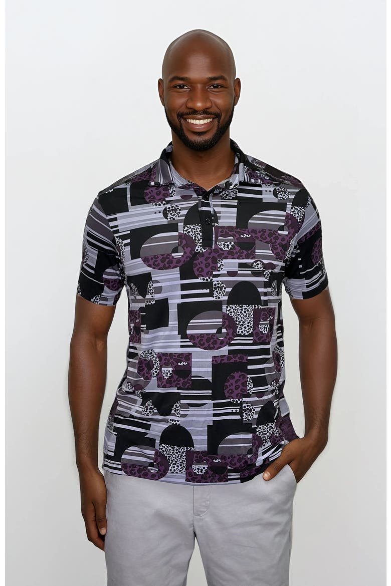 Wrinkle Resistant 3 Button Retro Purple Polo Shirt, Main, color, Purple Multi