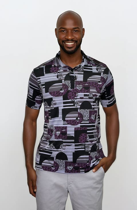 Wrinkle Resistant 3 Button Retro Purple Polo Shirt