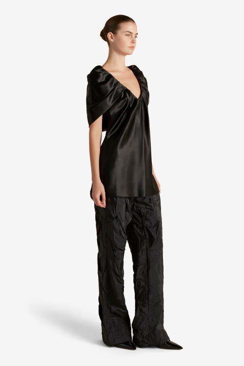 Marina Moscone Satin Top With Draped Neckline In Black