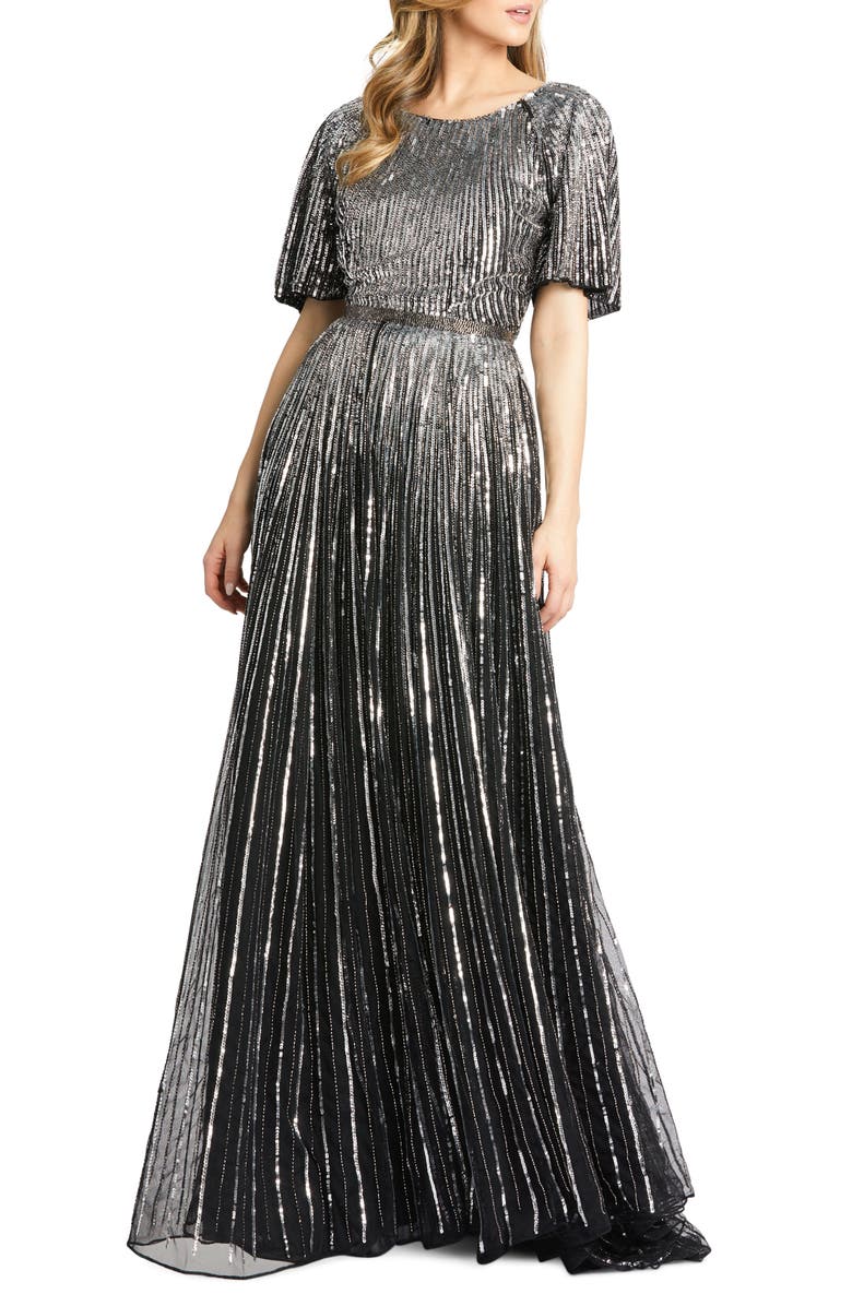 Mac Duggal Sequin Stripe Gown with Train, Main, color, 