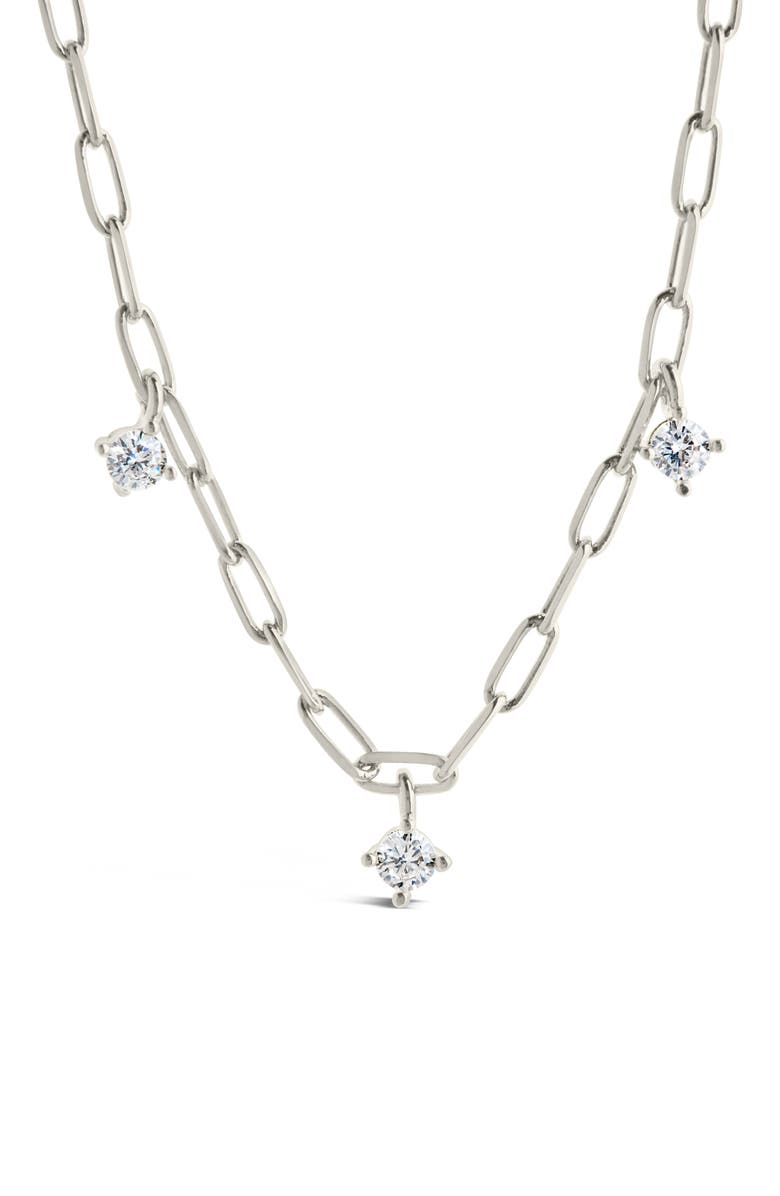 Sterling Forever Iskra Cubic Zirconia Charm Paperclip Chain Necklace, Alternate, color, Silver