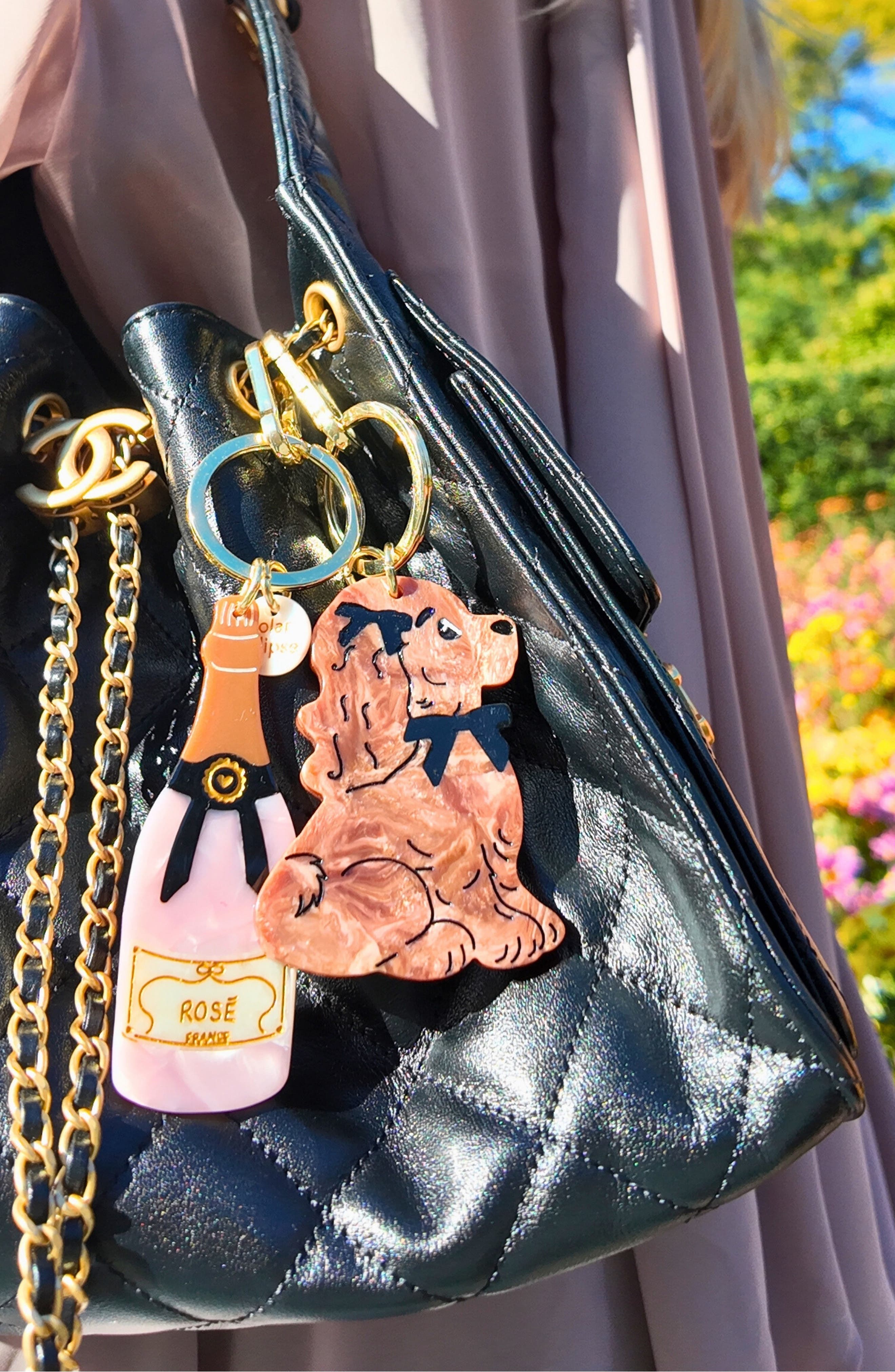 Solar Eclipse Hand Painted Rosé Key Chain Bag Charm, Alternate, color, Pink