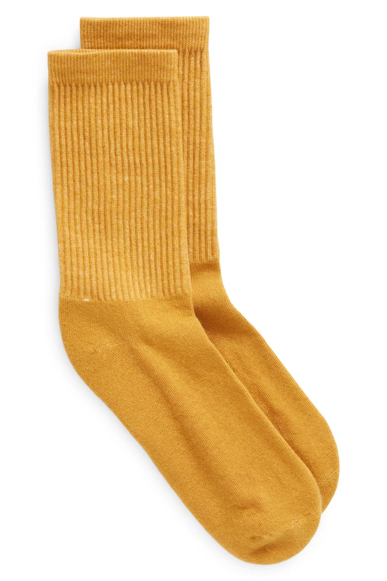 Supermerino Wool Blend Crew Socks, Alternate, color, MUSTARD