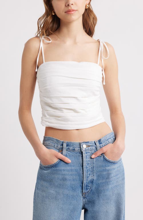 Open Edit Tie Strap Linen Blend Tank In White