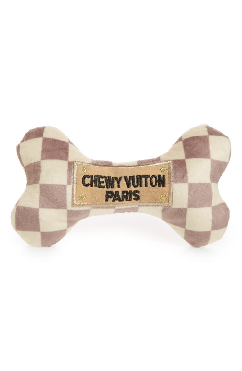 Haute Diggity Dog Chewy Vuiton Checker Bone Plush Dog Toy, Main, color, Brown/ Tan