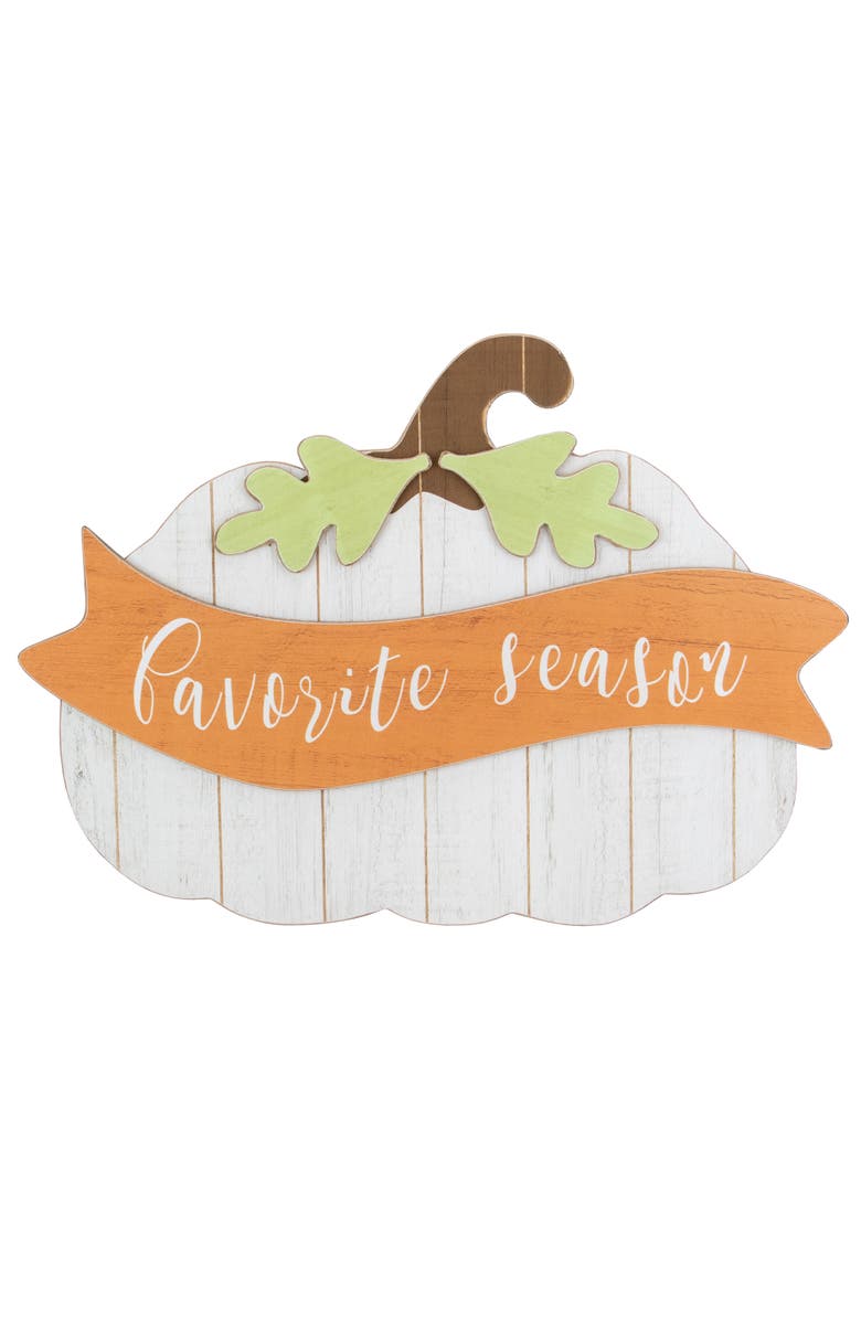 Northlight 19" White Wooden Pumpkin Favorite Season Hanging Wall Sign, Main, color, White