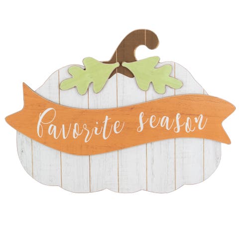 19" White Wooden Pumpkin Favorite Season Hanging Wall Sign
