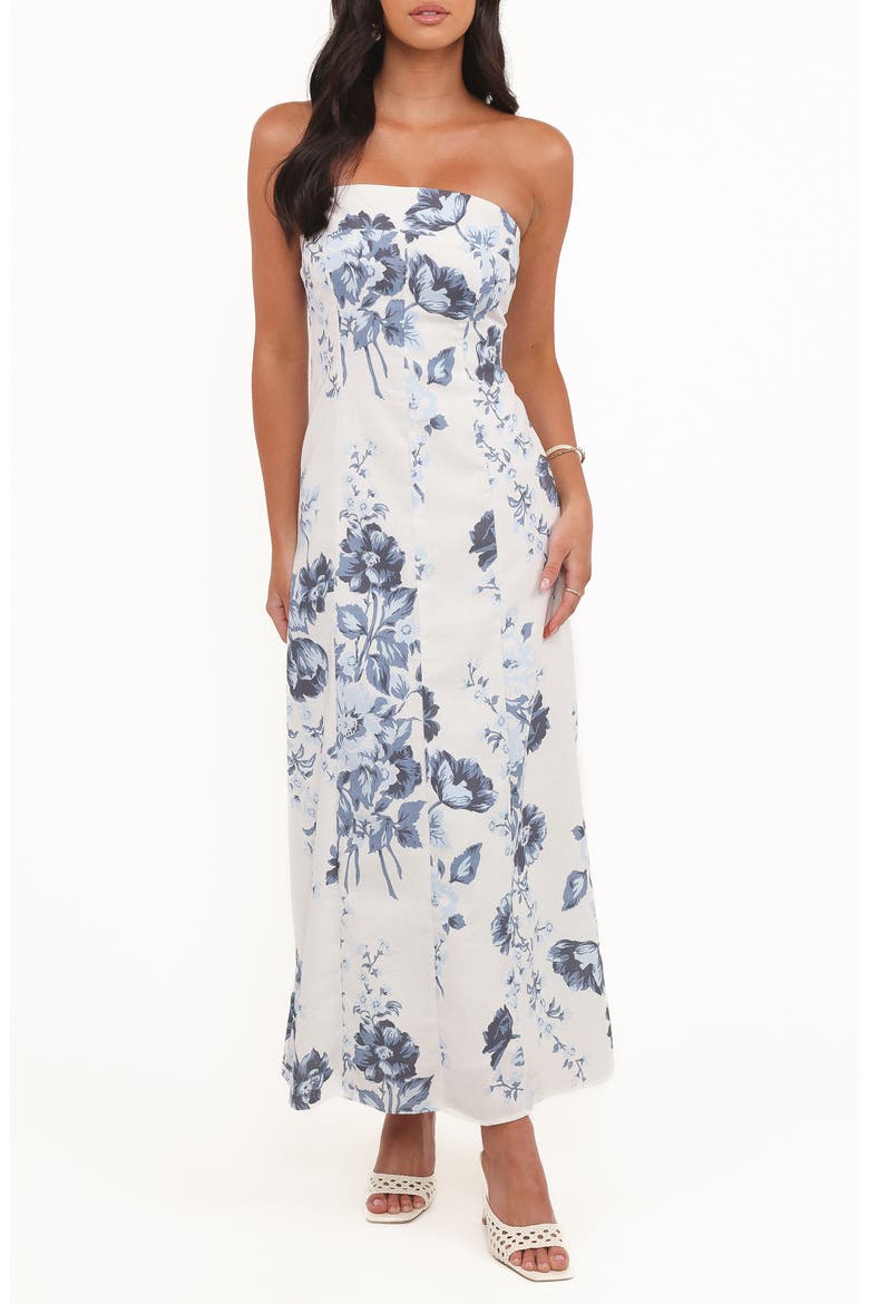 Tamira Floral Print Strapless Maxi Dress, Main, color, BLUE FLORAL