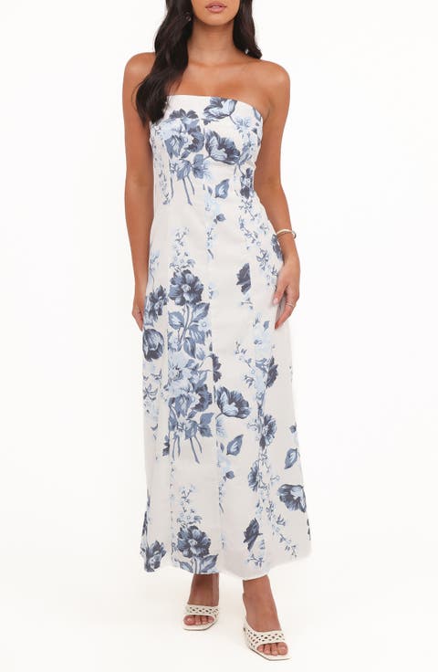 Tamira Floral Print Strapless Maxi Dress