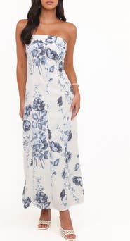 Petal & Pup Tamira Floral Print Strapless Maxi Dress