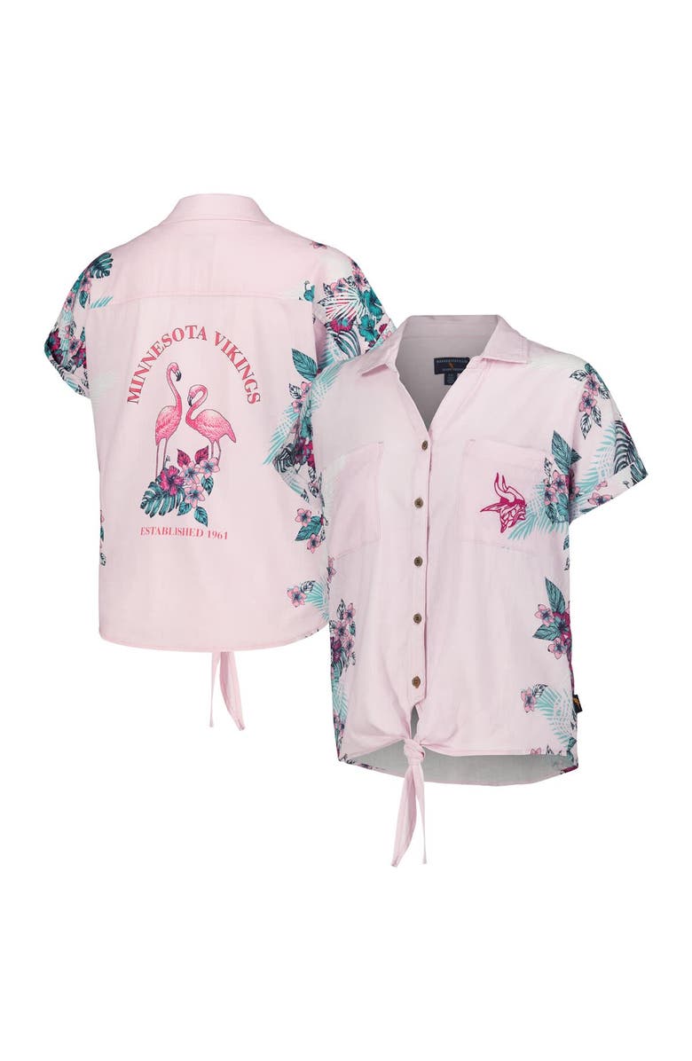 Margaritaville Women's Margaritaville Pink Minnesota Vikings Stadium Tie-Front Button-Up Shirt, Alternate, color, Pink